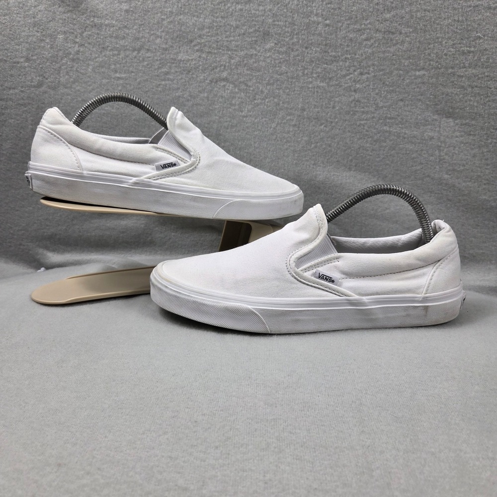 Vans Classic Slip-On Shoes Women 10 White Good Canvas Low Top Sneakers